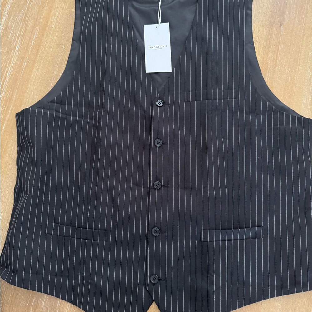Black Pinstriped Vest by Babeyond with accessories. Never been worn.